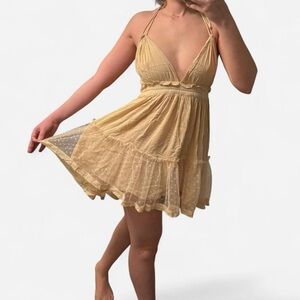 Butter yellow cottage and fairy core lace dress with adjustable straps